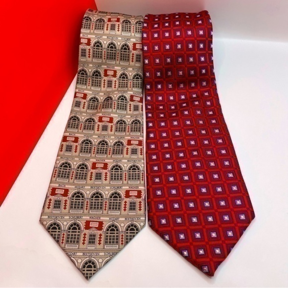 Chicago Symphony Orchestra & Henry Jacobson Men’s Silk Tie Necktie Set Red & Tan